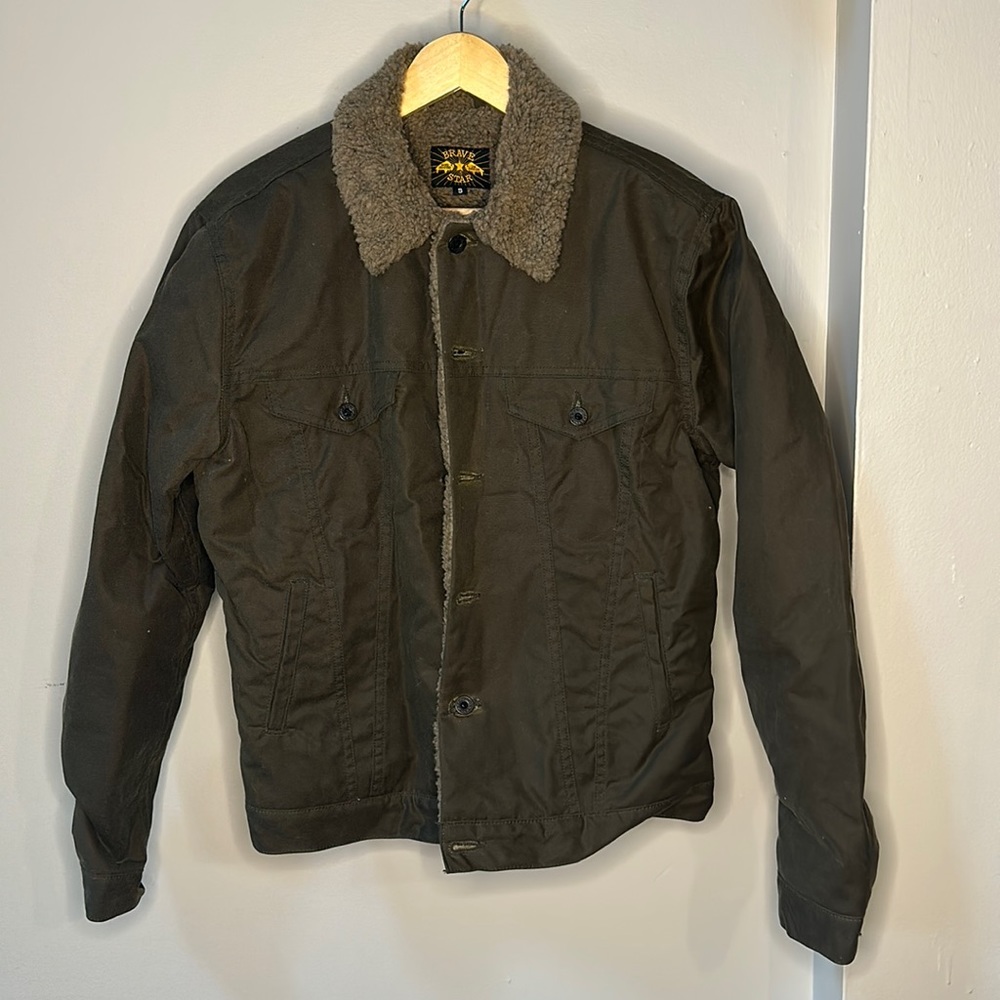The Ironside Waxed Sherpa Fleece Jacket 12oz - olive